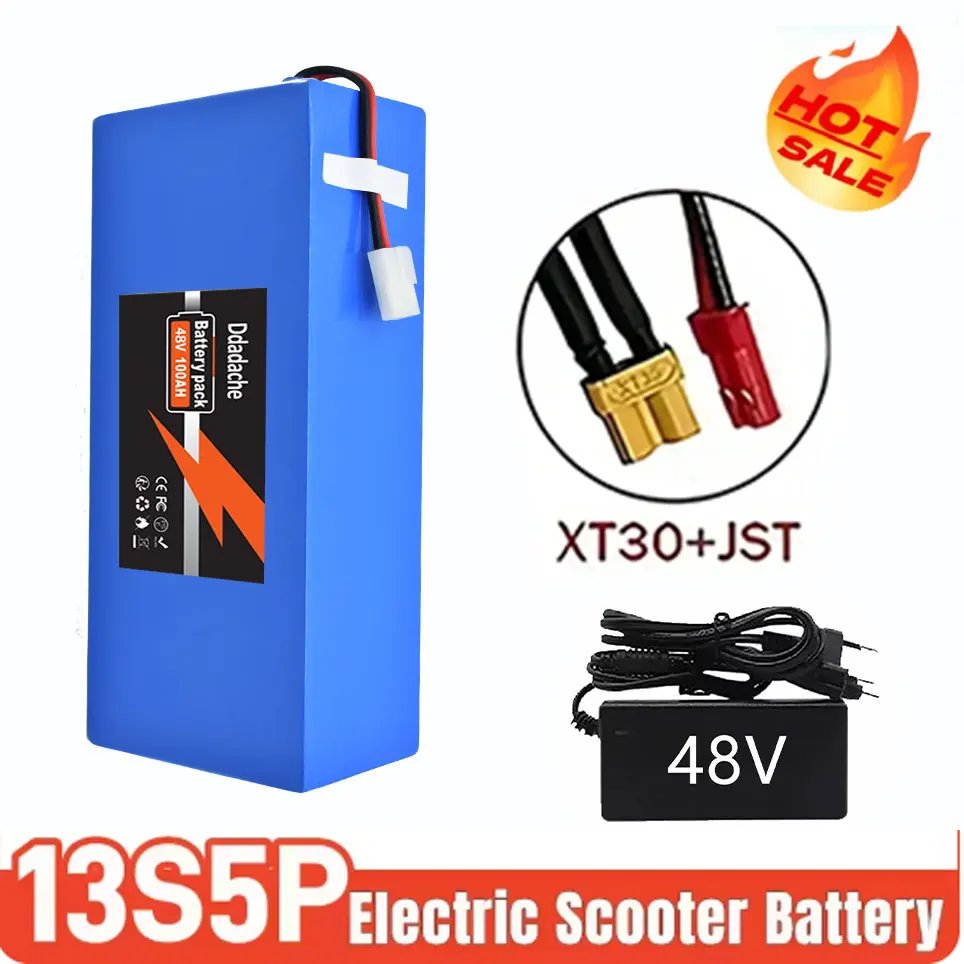 13S5P Batterijpakket 48V 100Ah 18650 Lithium Ingebouwde intelligente BMS voor 500-1000W elektrische machines + oplader