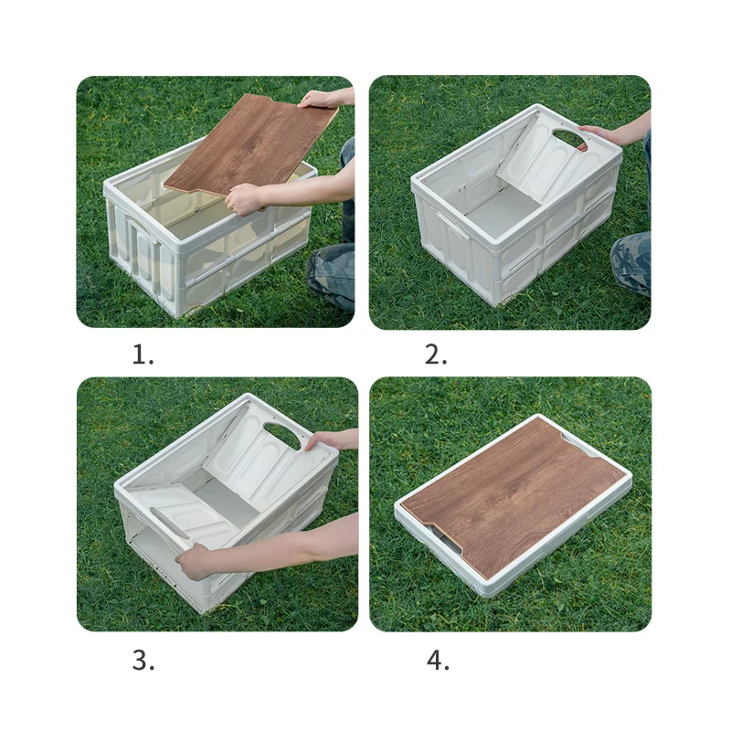 Camping 56L Wooden Lid Table Household Portable Folding Table Storage Outdoor Table Pliante Outdoors Furniture Storage Box