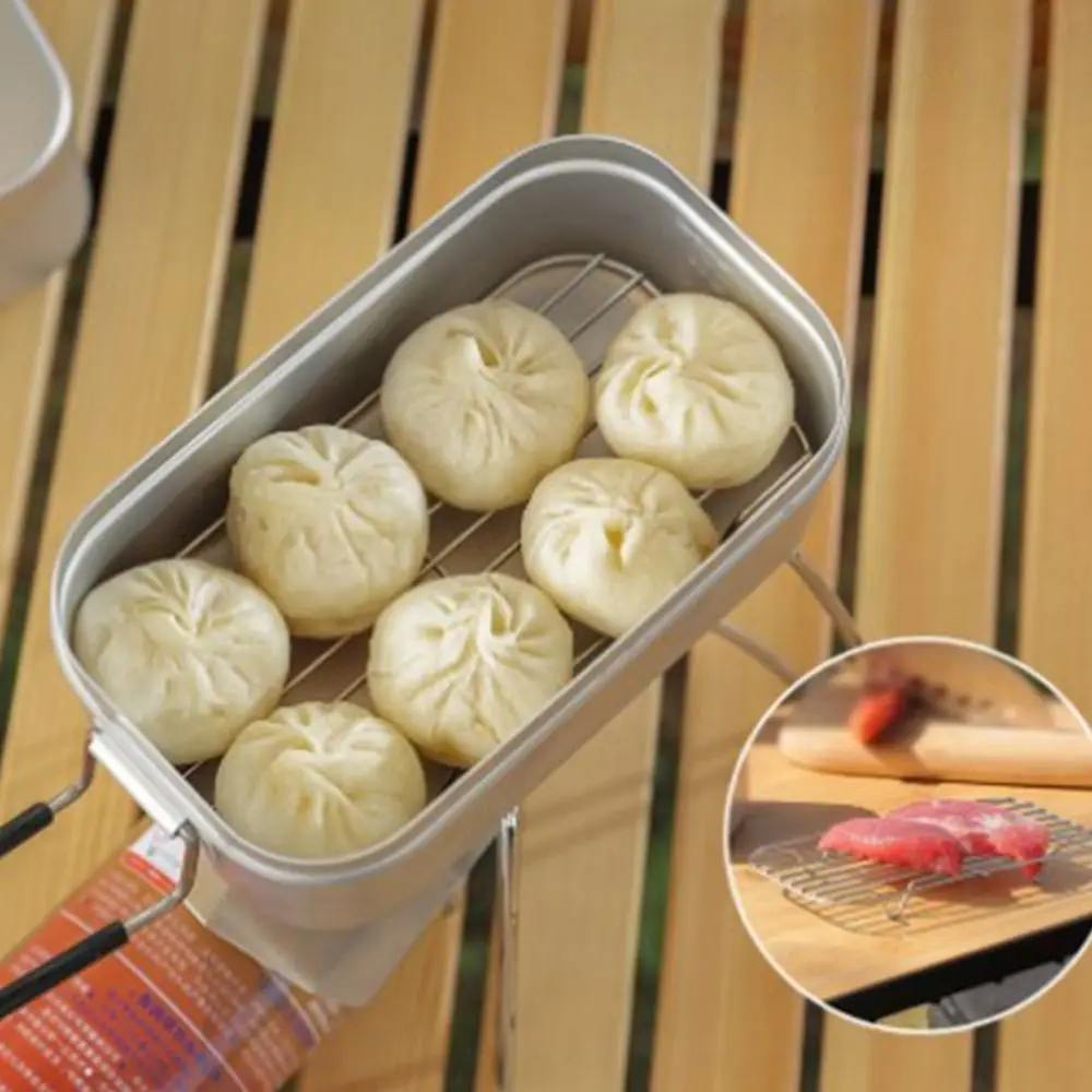 Durable 800ML Lunch Box Folding Handle Aluminum Bento Box Light Weight Mess Tin Camping