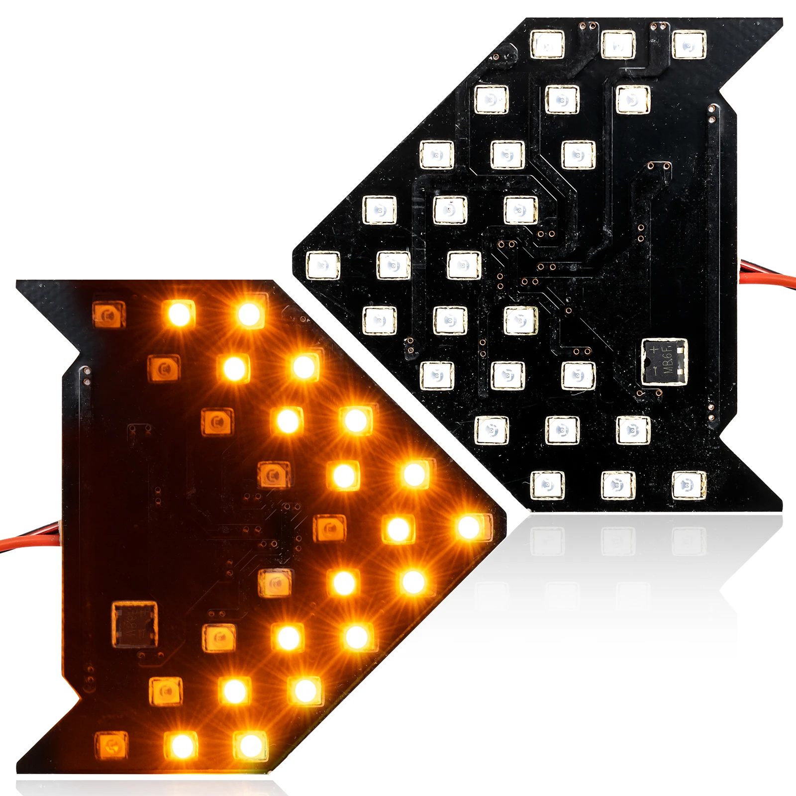 2x Dynamic Sequential 3-Step Flash 27-SMD LED Circuit Board Panel for Behind The Side Mirror Turn Signal Retrofit Amber Yellow