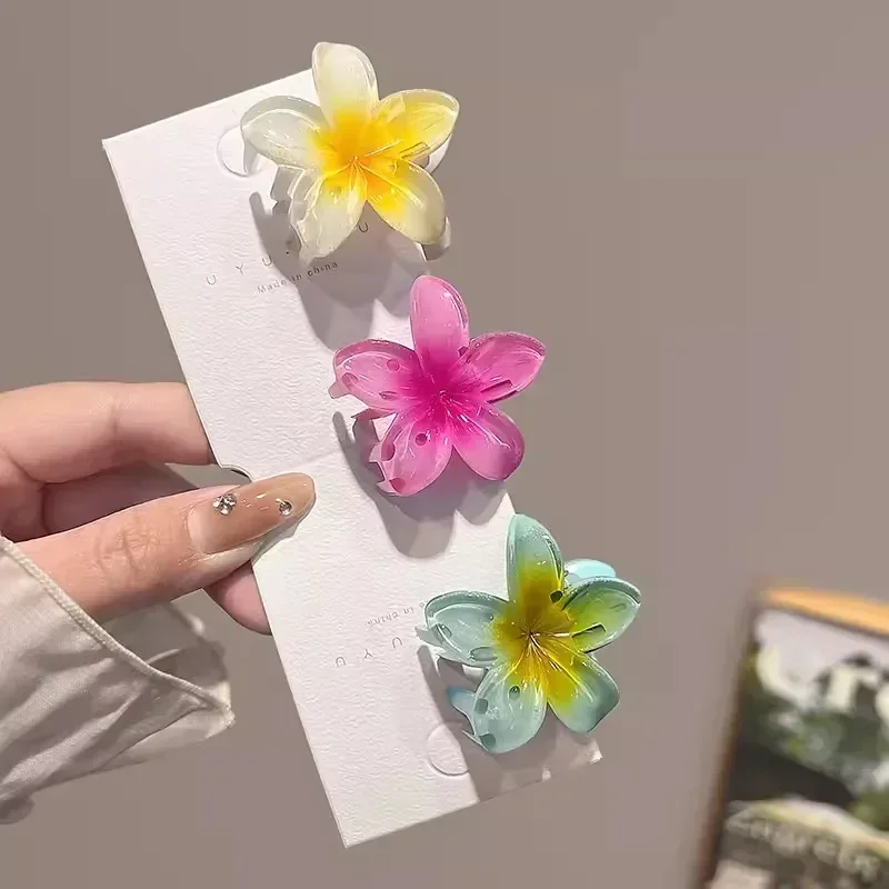 Sweet Acrylic Gradient Flower Hair Claws Clip for Women Girls Beach Hawaiian Hairpins Summer Headwear Hair Accessories