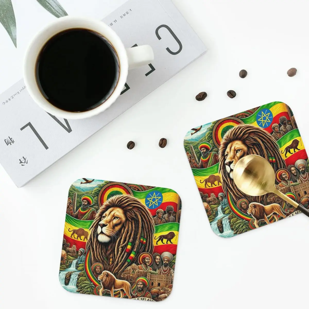 

Rastafarian Amaiquina Reggae Rasta Lion Street Skullies Подставки для столовых приборов Изоляционные кофейные коврики для чашек для декоративных подушечек Набор из 4 шт.