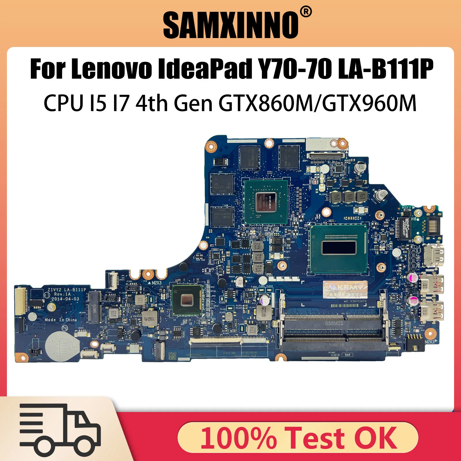 LA-B111P For Lenovo Y70-70 Laptop Motherboard with I5 I7 4th Gen CPU GTX860M/GTX960M V4G FRU 5B20H29171 100% Tested