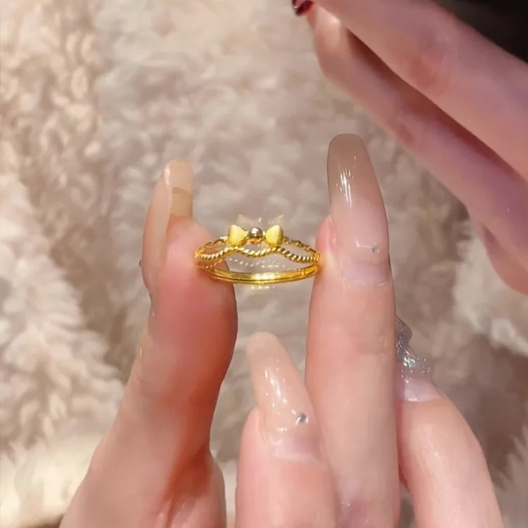 9999 gold - The Missing Princess Butterfly Knot Ring - Women's Fashion-Inspired Trendy Ring Set DoubleDangling Sweet Butterfly