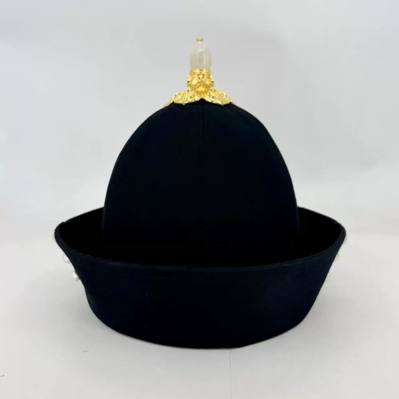 Ming Dynasty Style Folded Brim Hat for Women Men Retro Chinese Hanfu Accessories Elegant Pearl Winter Warm Cap Vintage Headwear