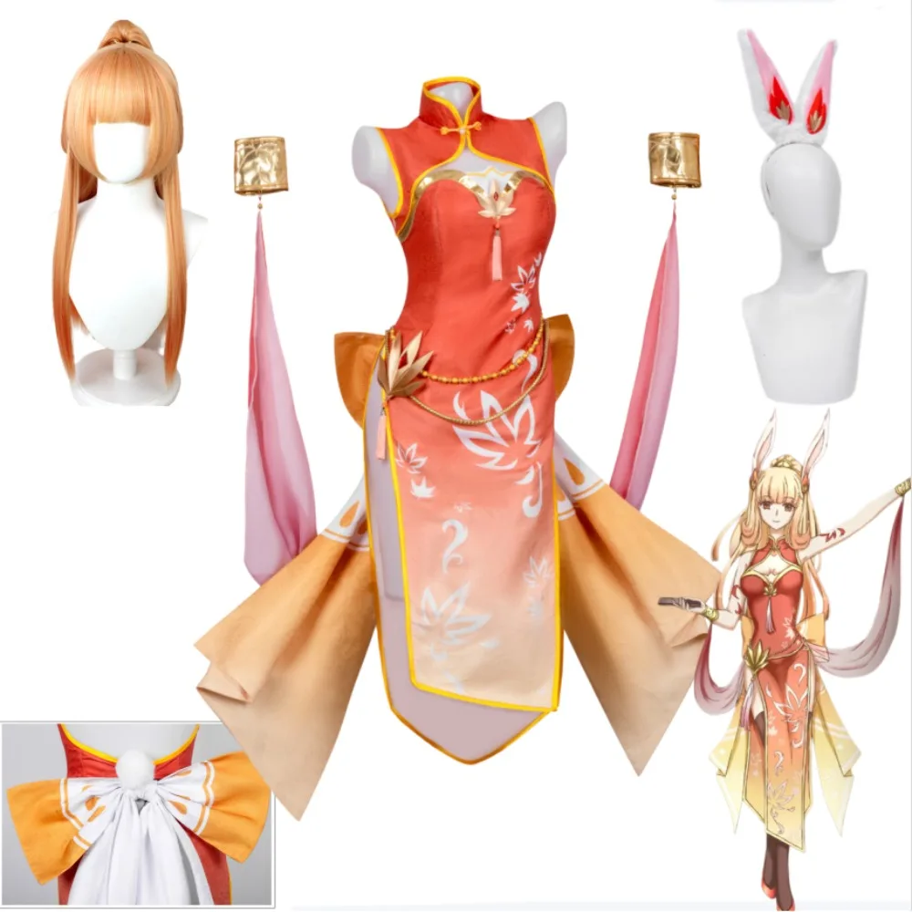 

Honor of Kings Gongsun Li Cosplay Full Set Linglong Chinese Style Qipao with Bow Accessories Wig Game Halloween Comic Con Outfit
