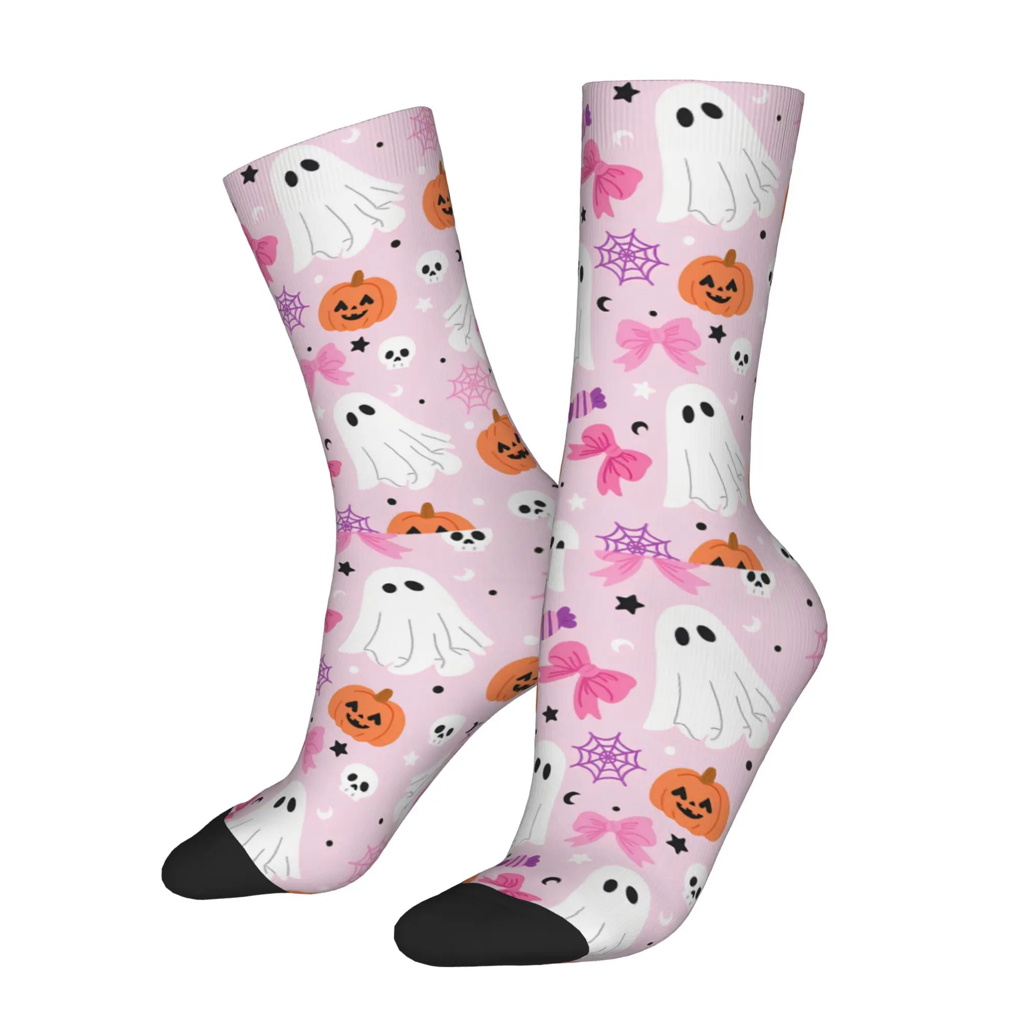 Fashion Men's Socks Novelty Pink Halloween Ghosts Pattern Sock Polyester  Skateboard Women's Socks Spring Summer Autumn Winter