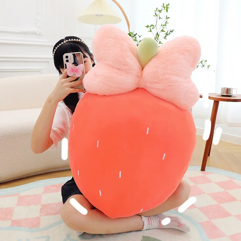 

INS Kawaii Pink Strawberry Plush Throw Pillow Toy Cartoon Stuffed Fruits Plants Plushies Soft Cushion Girls Kawaii Room Decor