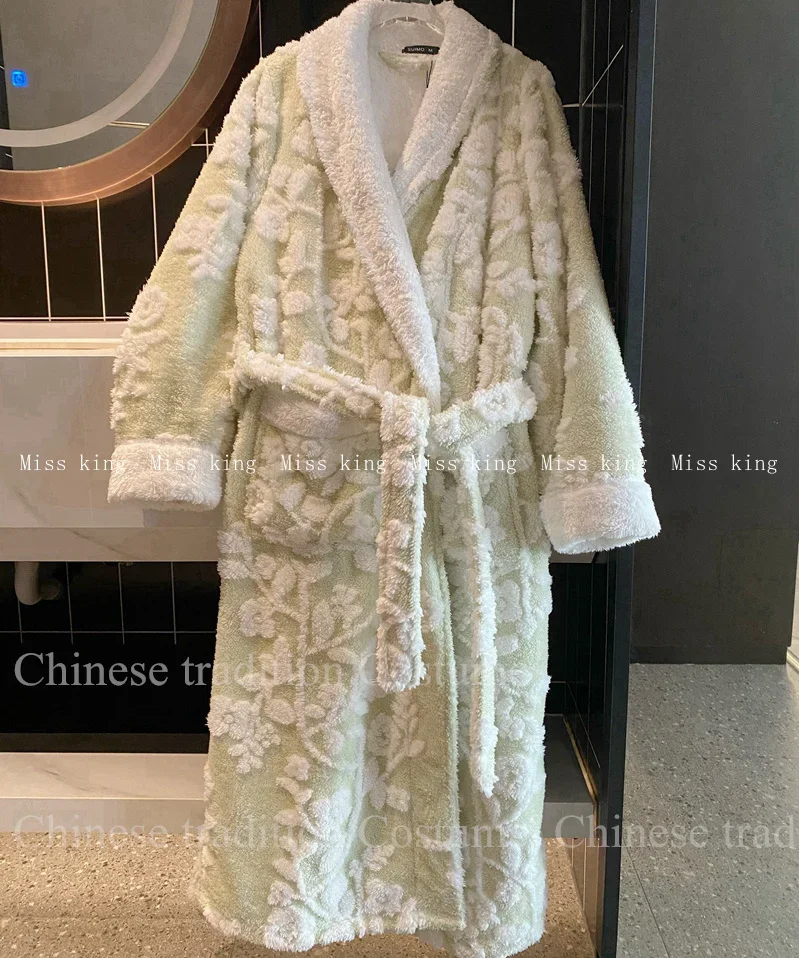 Thicken Flannel Shower Robes Homewear 2024 Winter New Bathrobe Lady Elegant Nightgown Intimate Lingerie Long Kimono Loungewear