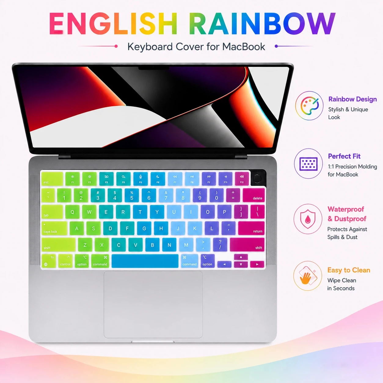 1pc US English Gradient Keyboard Cover For MacBook Pro 14