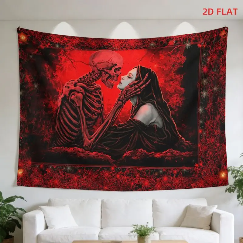 VIKAMA Gothic Skeleton Tapestry Dark Red Black Skull Wall Hanging For Bedroom Dorm Aesthetic Background Home Decor
