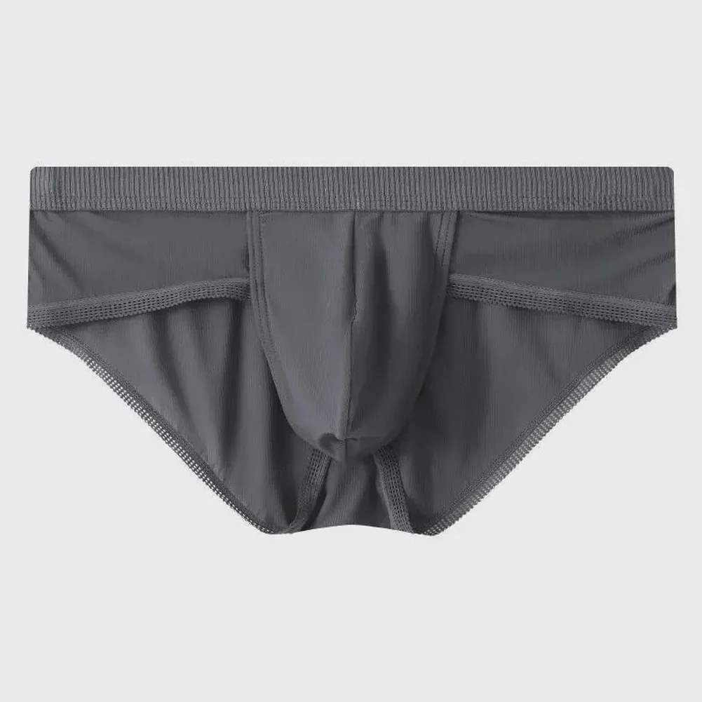 Thin Breathable Men's Underwear Ice Silk Briefs with U-Convex Pouch Support Mid Waist Trunks in Black Gray Green Blue Pink