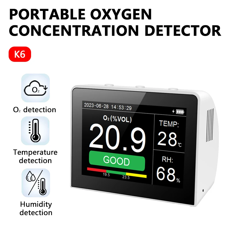 3 in 1 Air Quality Detector O2 Meter Temperature Humidity Monitor with Data Logger Rechargeable Oxygen Tester Hygrothermograph