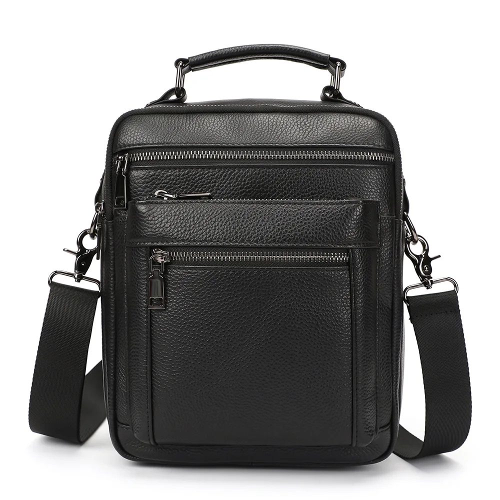 Men’s Shoulder Bag Genuine Leather Crossbody Business Messenger Multiple Compartments Anti-Theft Zipper for Work Daily Commute