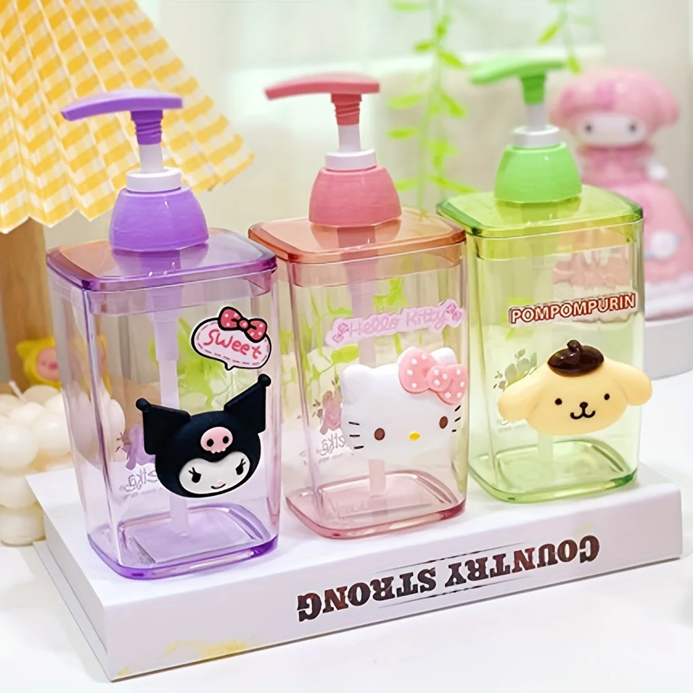 

420ml Sanrio Soap Bottle Cartoon Kuromi Melody Outdoor Portable Liquid Dispenser Bottle Empty Lotion Container Bathroom Supplies