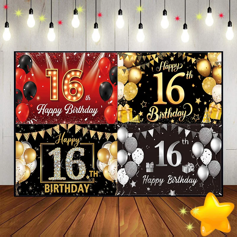 Happy 16th Birthday Princess Background Gender Reveal Party Red Baby Room Decoration Prince Cake Stand Banner Boy or Girl Game