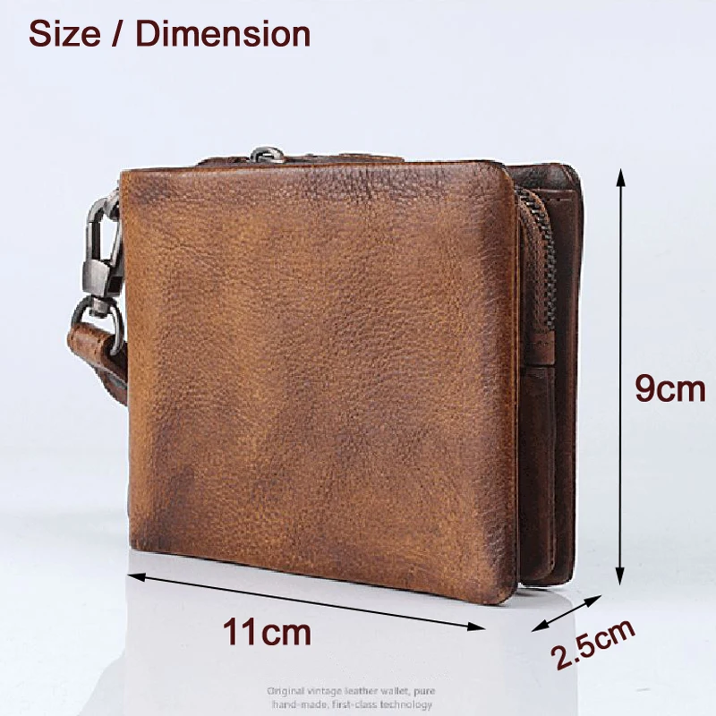 Vintage PUNK Studs Full Grain Genuine Leather Wallet Men Bifold Wallet with Belt Male Purse Short Style Money Bag Clips WC010