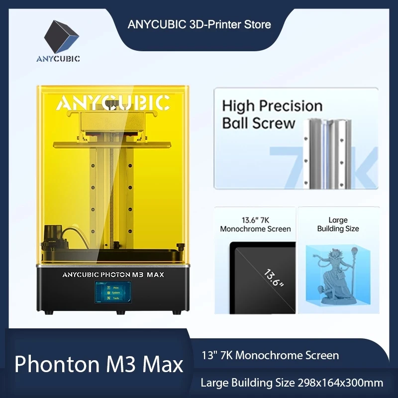 ANYCUBIC Photon M3 Max large building size high precision ball screw hands free resin filling LCD 3d printer