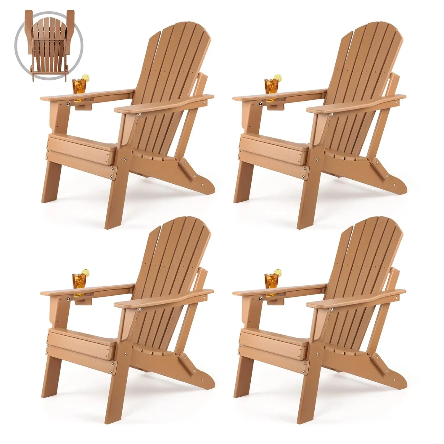Oversized Adirondack Folding Chair Set of 4, 400LBS Weight Capacity, Fire Pit & Patio Outdoor Furniture, Customized