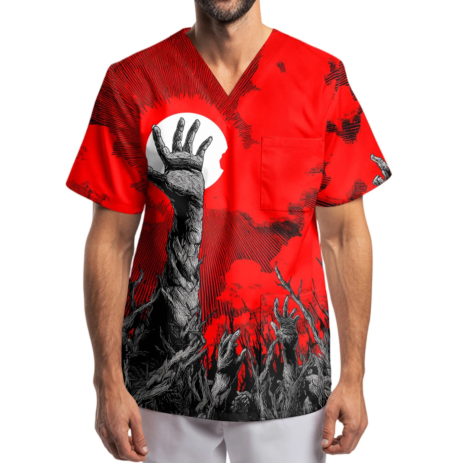 ‌Halloween Horror Graphic Tees Trendy Short Sleeve Shirts Spooky Blood Print Tops Fashion Scary Party Wear