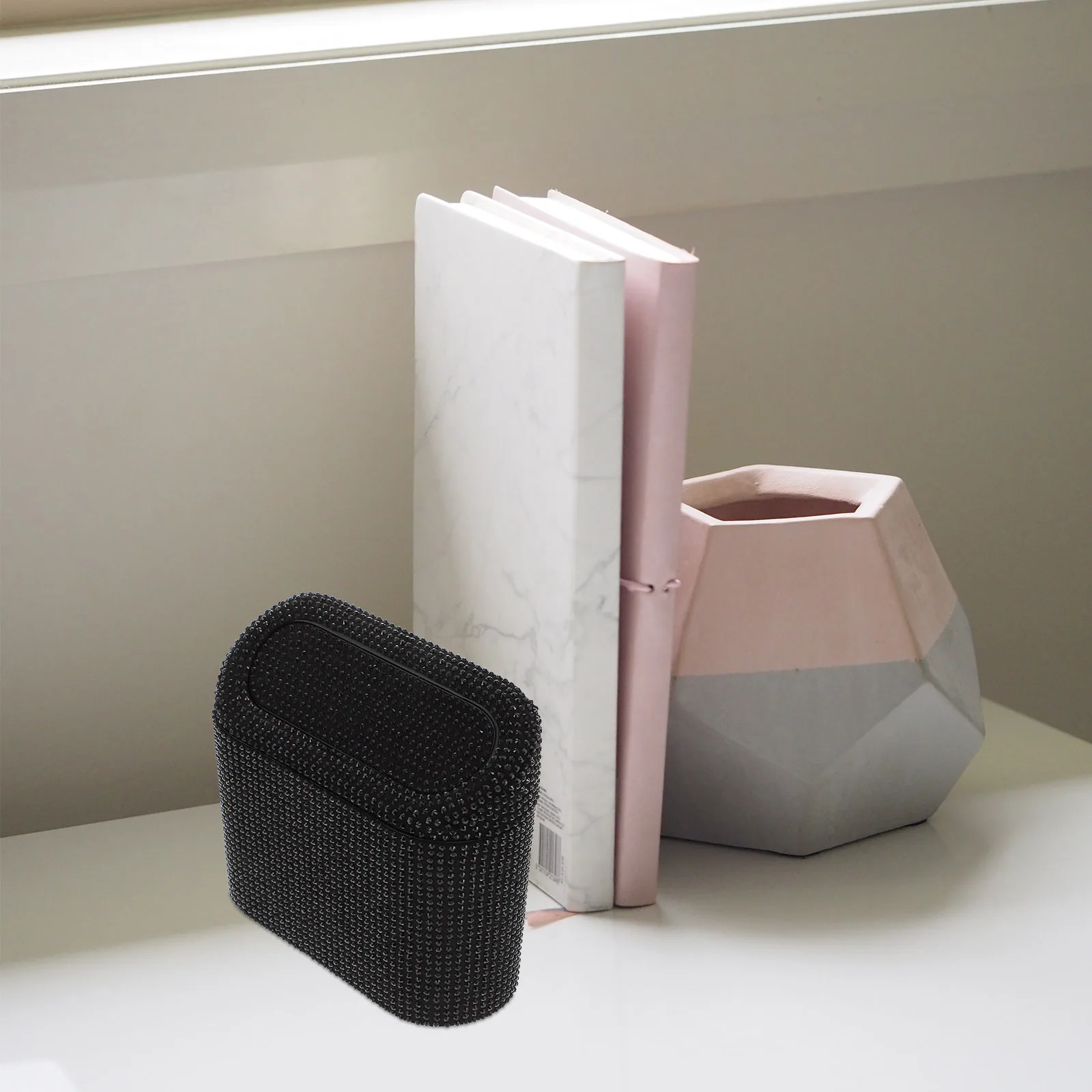 

Trash Can Durable Plastic Bling Garbage Bin Container Save Space Vehicle Office Kitchen Bedroom Use Small Compact