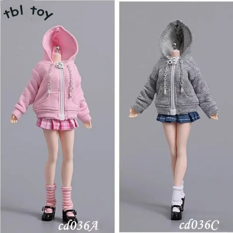 CD036 1/12 Scale Zipper Sweater T-shirt Pleated Skirt Set Backless Sweater Clothes Model for 6'' Female Action Figures Body