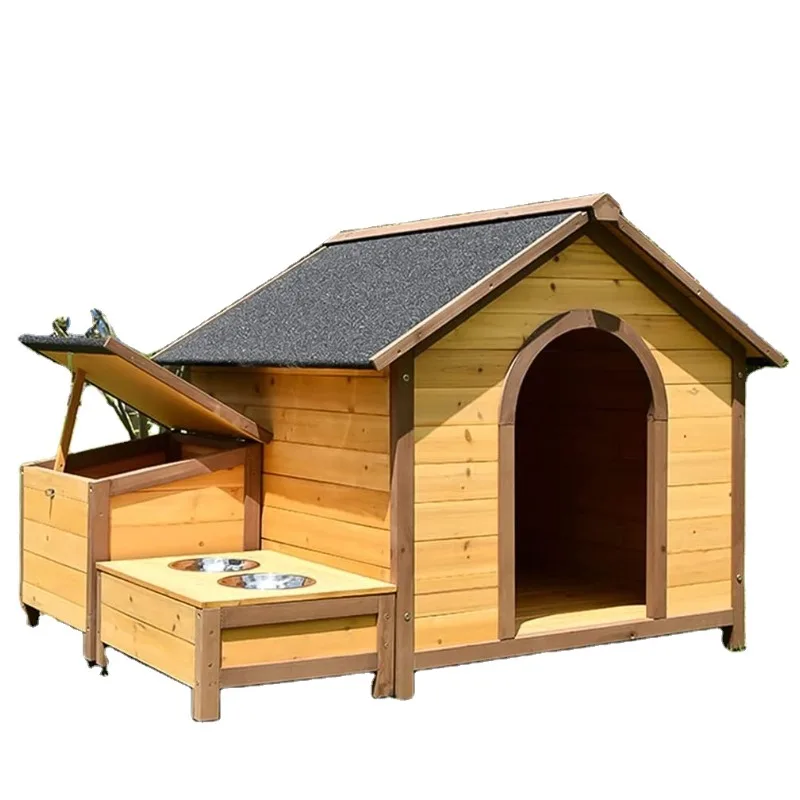 Large wooden pet house, outdoor wooden dog cage with storage box, outdoor kennel, pet cage and house