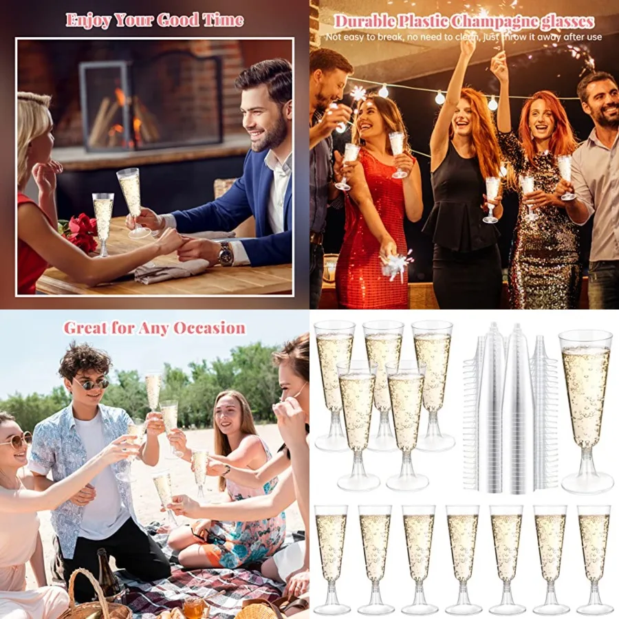 

Plastic Champagne Flutes 200 Pack Champagne Glasses Disposable Mimosa Glasses 5 Oz Crystal Plastic Flutes for Party Drinking Co