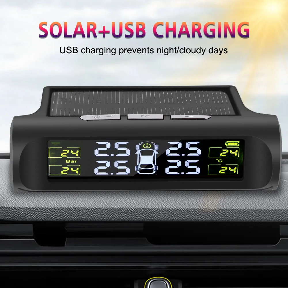 Universal Digital LCD Display Tyre Temperature Monitor Car Tire Pressure Monitoring System Solar TPMS Auto Security Alarm System