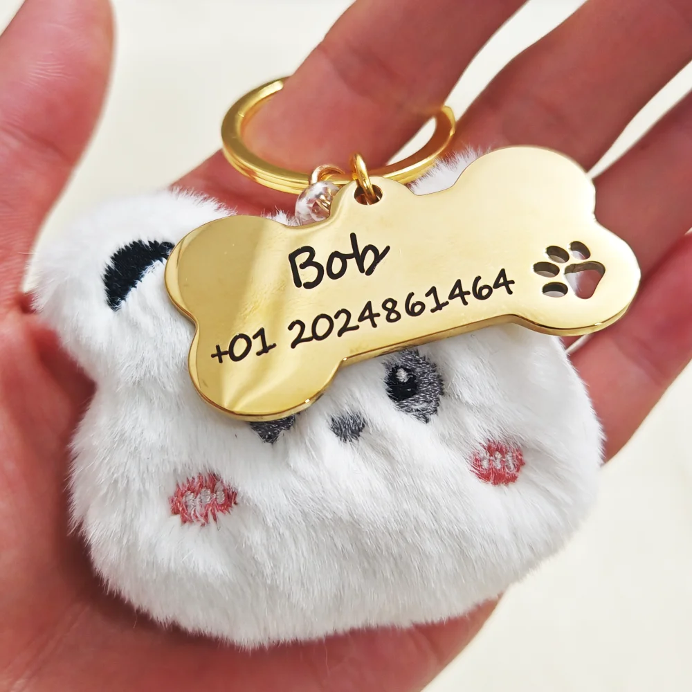 

Customized stainless steel laser engraved name pet tag cute little bear puppy pendant pet keychain