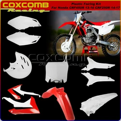 ホンダcrf 250 450プラスチックフェアリングキットダートバイクフロントフェンダーリアマッドガードサイドナンバープレートラジエターシュラウドエアボックスガード