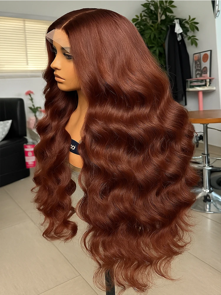 

Chocolate Brown Body Wave Lace Front Wig 36 Inch HD Transparent Frontal Wig Human Hair Pre Plucked 13x4 Colored Human Hair Wigs