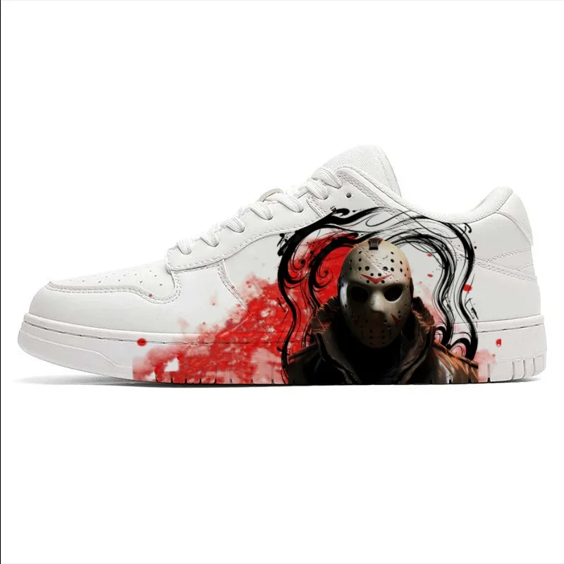 Cool Character Print Sneakers Unisex White Low Top Skate Shoes Men Women Fashion Streetwear Flat Shoes Comfort Walking Shoes