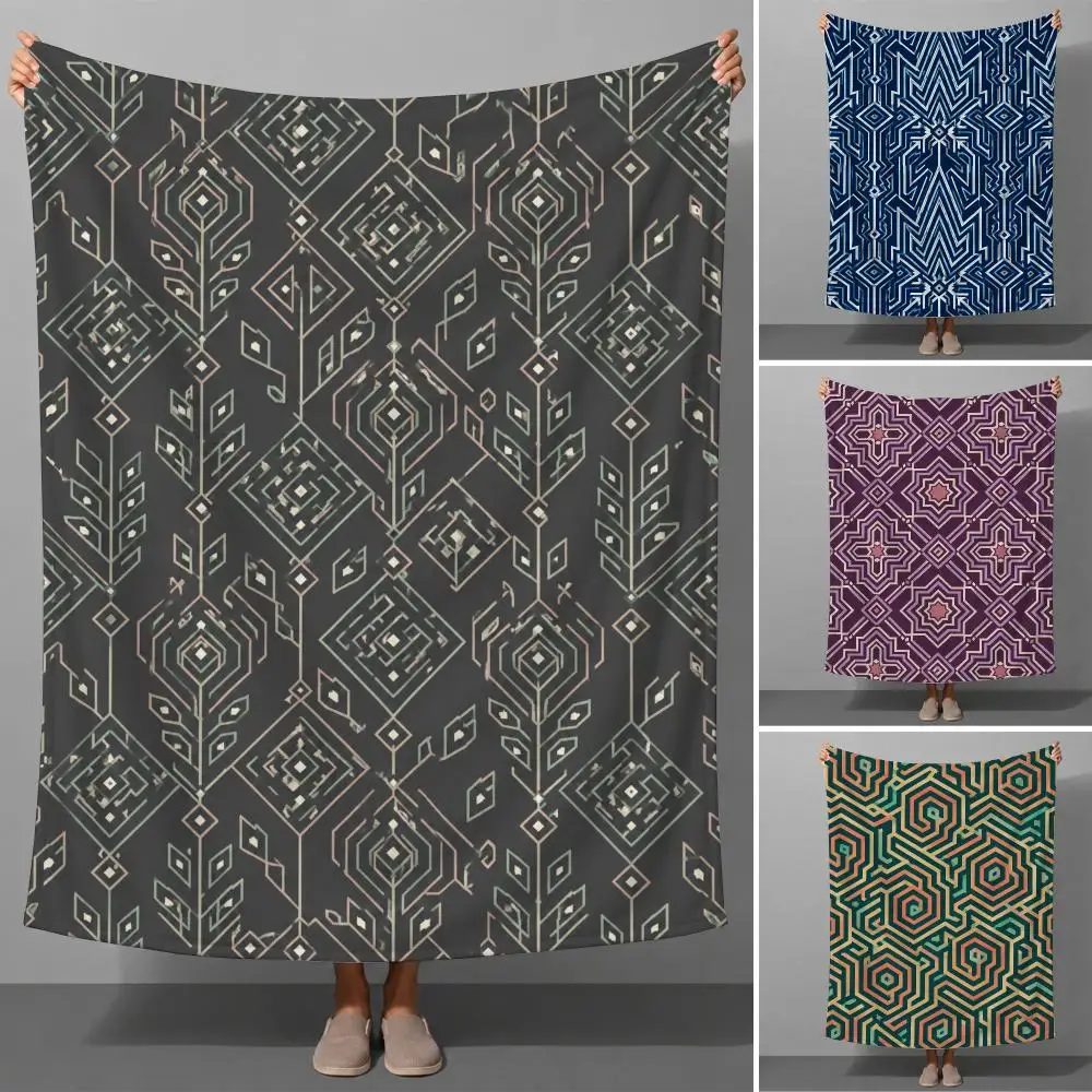 Pattern Geometric Maze Optical Labyrinth Throw Soft Flannel Throw Blanket Warm for Couch Bed Sofa pets Cozy All Season