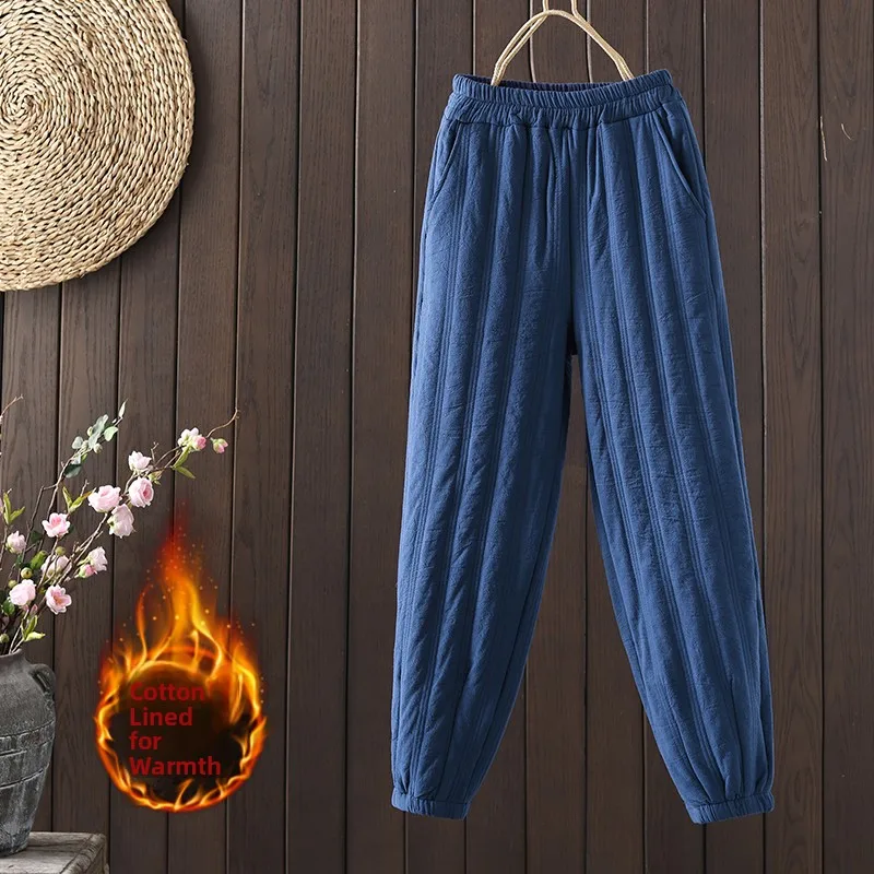 الشتاء مزيج القطن عارضة السراويل عالية الخصر مستقيم الساق الدافئة لون نقي تنوعا التخسيس السراويل للنساء #4