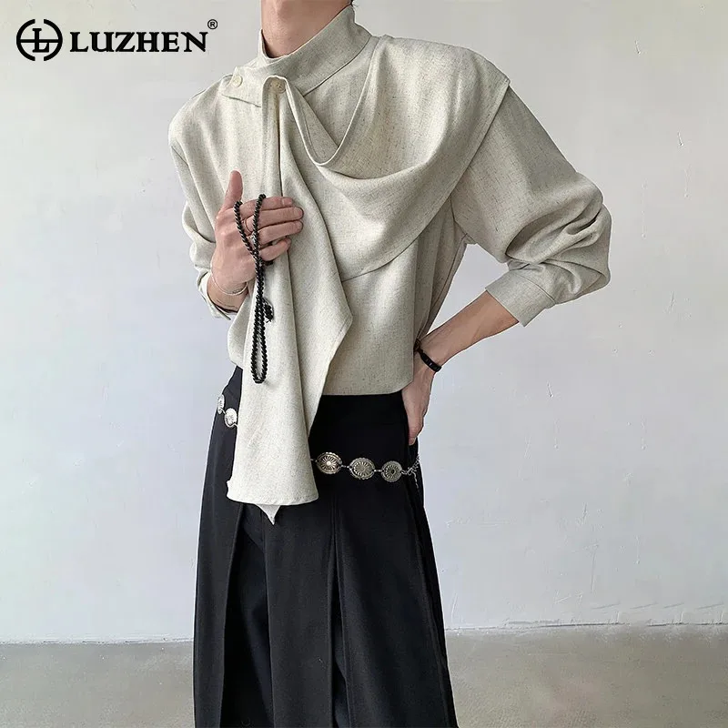 

LUZHEN рукав 2025 красивые новые оригинальные длинные роскошные элегантные рубашки мужские стильные высококачественные однотонные шарфы украшают топы JY5545