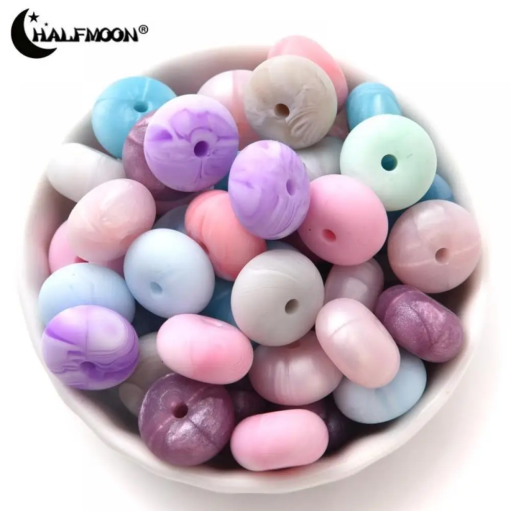 14mm 50Pcs Silicone Beads Food Grade Mini Abacus Saucer Loose Beads Baby Teether Necklace Pacifier Clip Jewelry Making Accessory