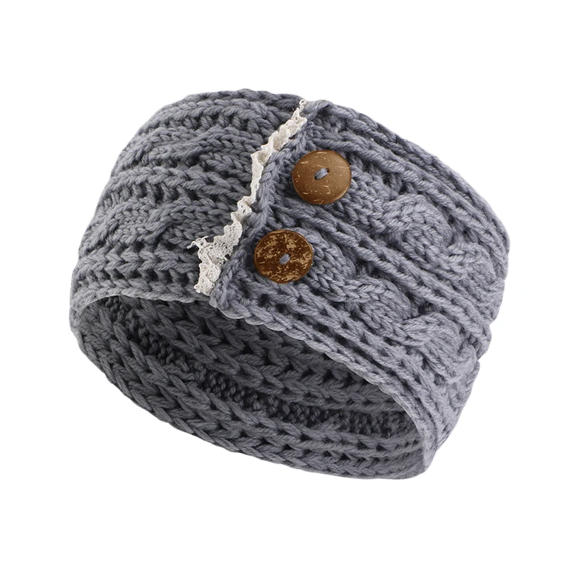 New Women Elegant Winter Knitted Headbands with Wooden Button Solid Color Coldproof Ear Warmer Headband Elastic Wide Hairband image 4
