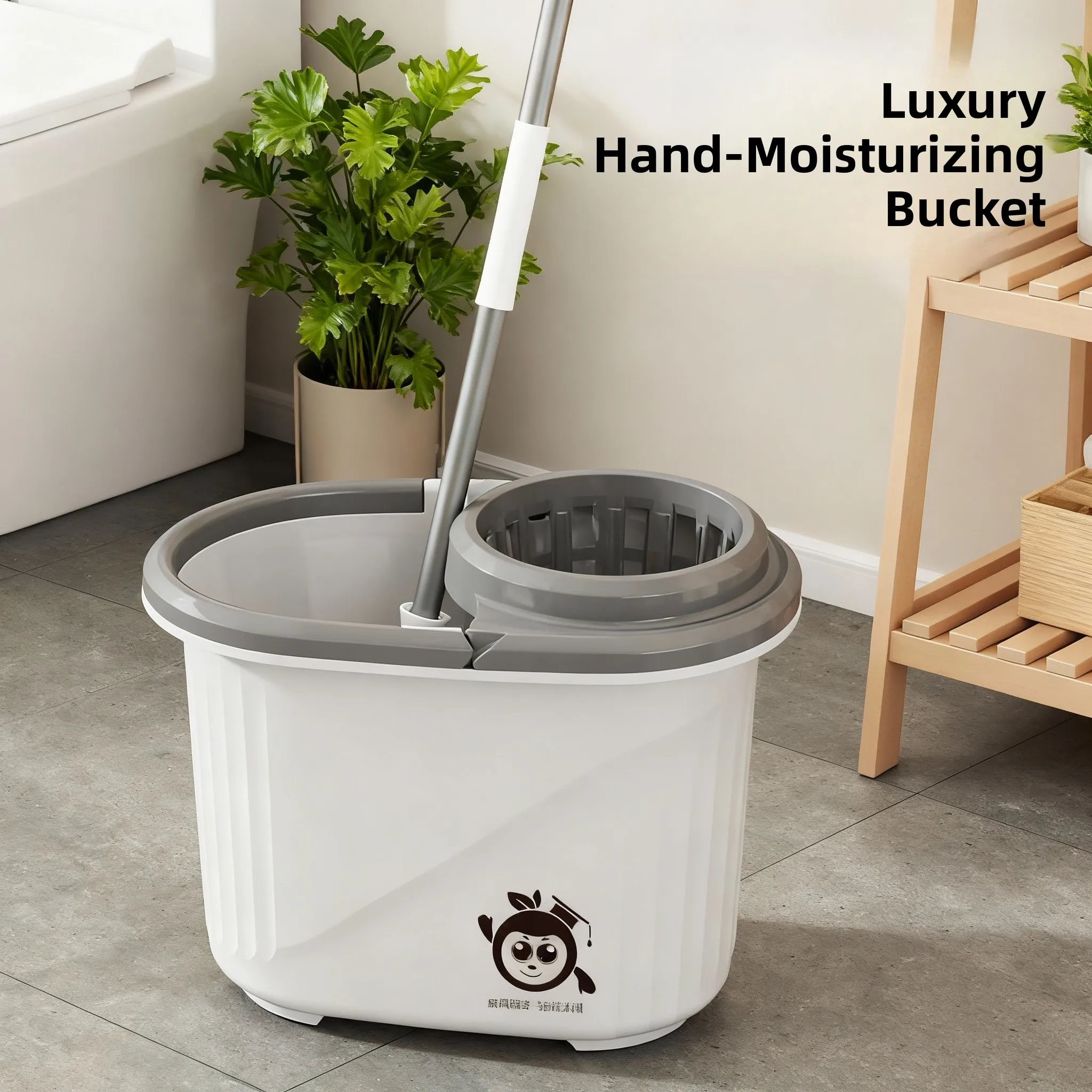 

Thickened Plastic Manual Squeeze Bucket with Wheels Home Use Luxury Cleaning Wet Mop Bucket Rotating Water Squeeze Household ...