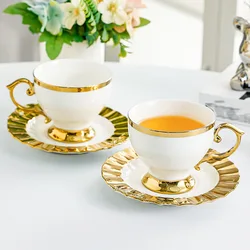 250ml Ceramic Coffee Cup Saucer Gold Border Mug European Afternoon Tea Latte Art Coffee Cup Exquisite Breakfast Milk Mug Gifts