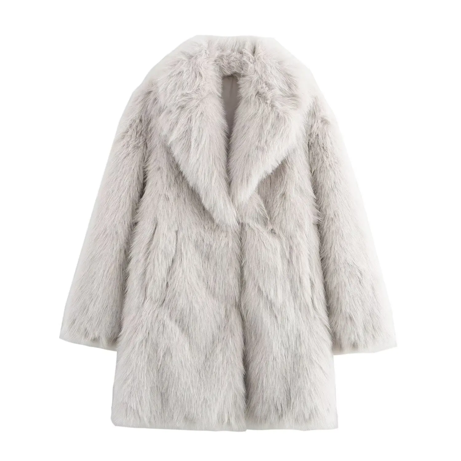

European and American Fashion Artificial Fur Effect Long-sleeved Coat Coat 2024 Winter New Product