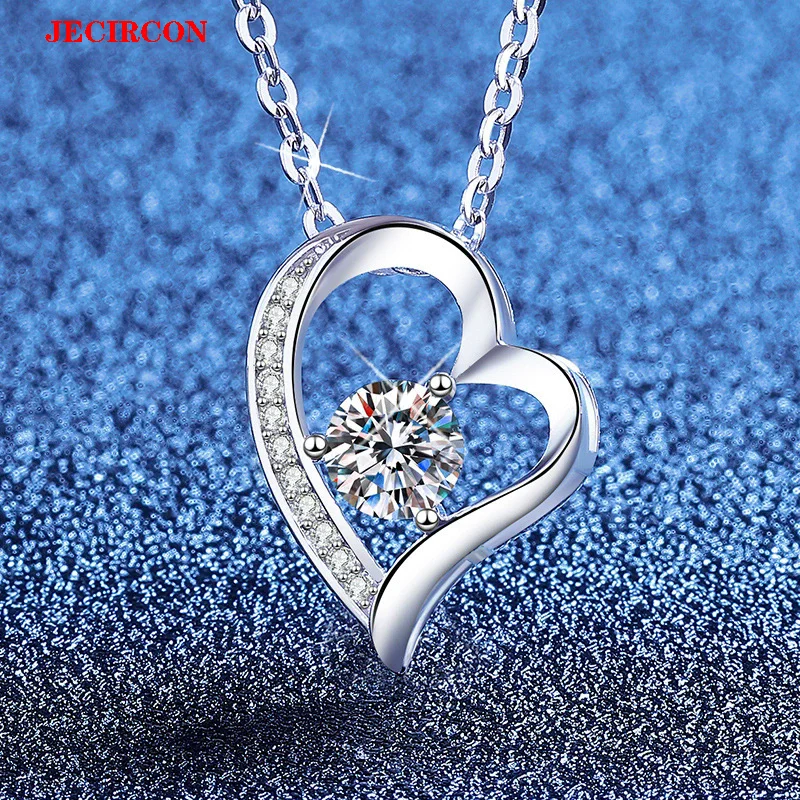 

JECIRCON Romantic & Timeless! 0.5ct Moissanite Heart Necklace, S925 Sterling Silver, Diamond Like Sparkle, Love - Symbol Jewelry