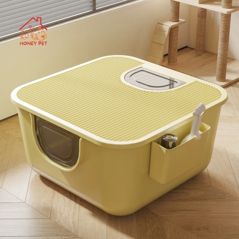 HONEY PET Cat Litter Pan with Lid Cat Litter Pan Extra Large Extra Large Semi-Enclosed Toilet Splash Proof Supplies with Lid