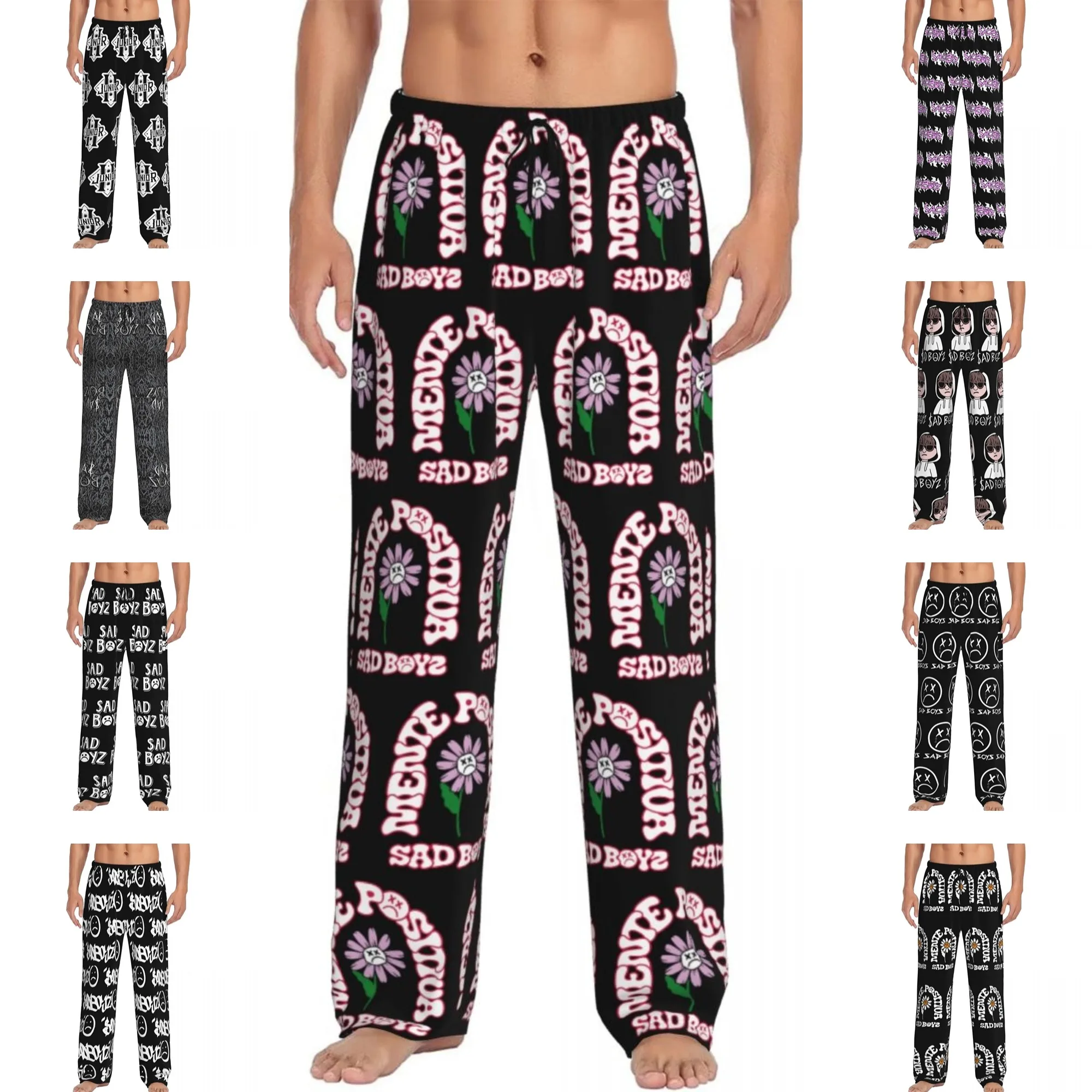 Custom Printed Men's Singer J-Juniors H Sad Boys Flower Graphic Pajama Pants Sleepwear Sleep Lounge Bottoms with Pockets