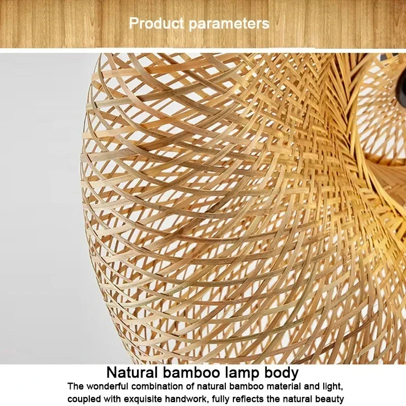 2024 Weaving LED Pendant Light HandMade Vintage Home Hanging Chandelier Lighting Living Room Kitchen Rattan Woven Pendant Lamp image 6