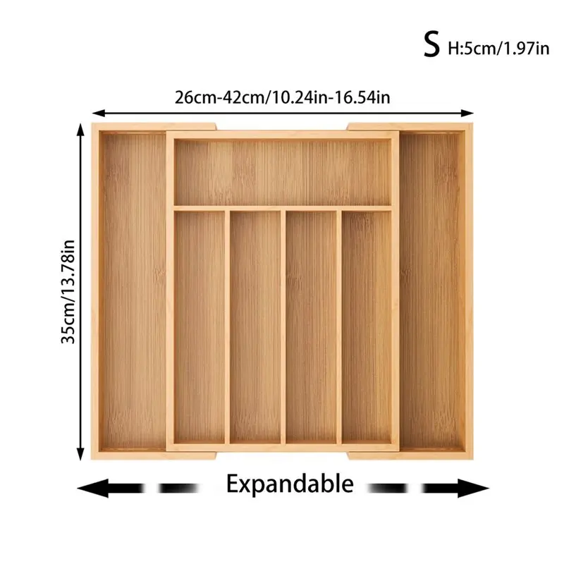B84B Pull-Out Retractable Drawer Knife and Fork Storage Box, Multi-Grid Kitchen Tableware Organizer, Bamboo Household Bedside