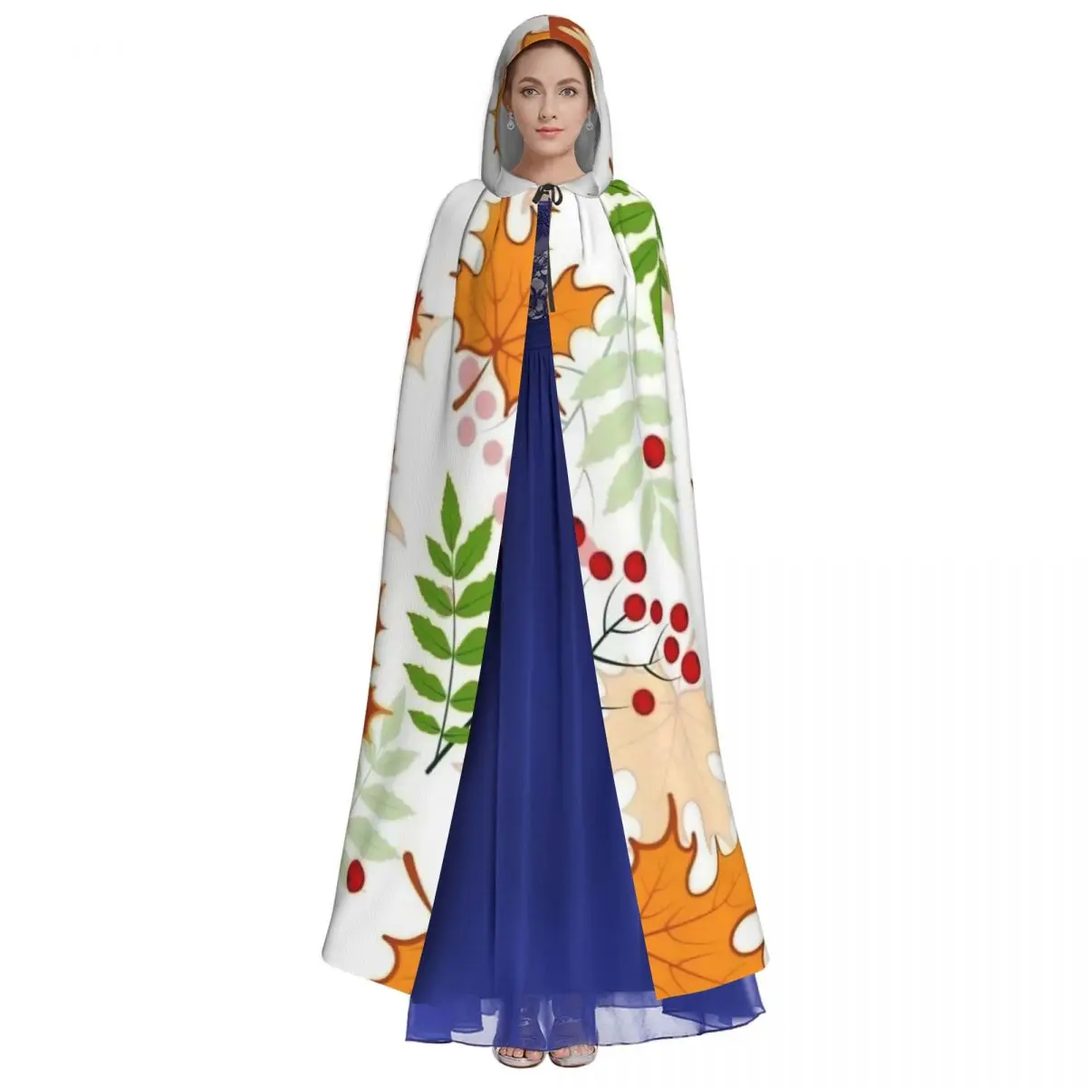 Maple Fallen Leaves Long Hooded Cloak for Autumn Leaf Unique Cape