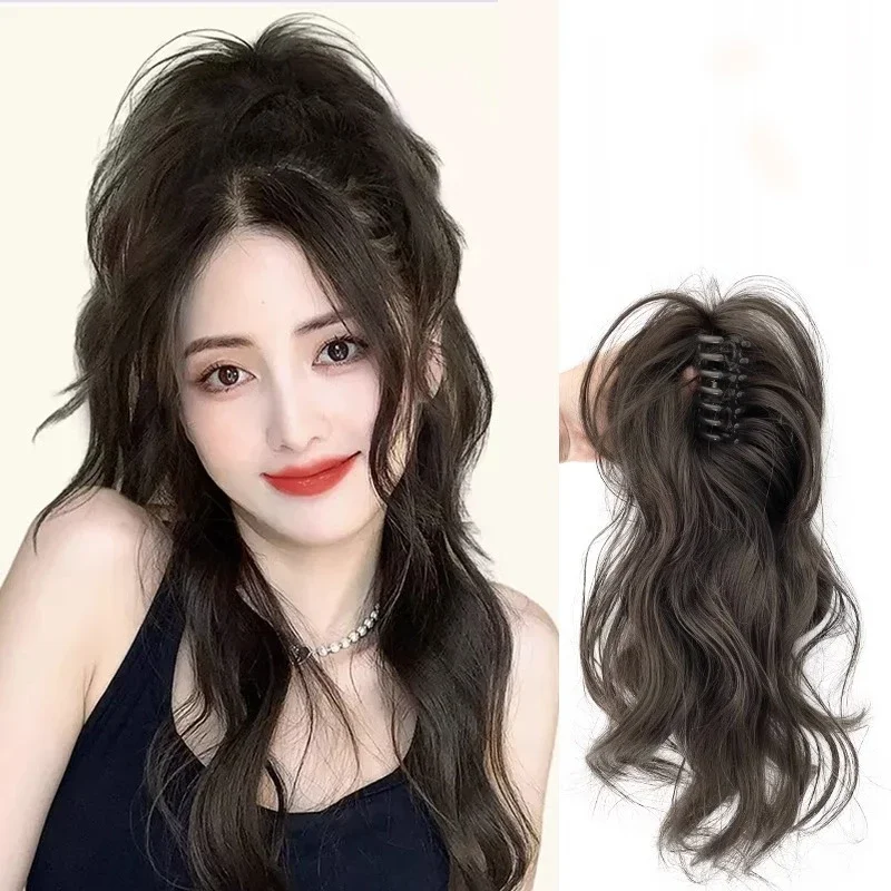 1 قطعة شعر مستعار ذيل حصان أنثى محاكاة الشعر الاستيلاء على كليب عالية الجمجمة فتاة حيوية مصبوغ شلال نصف ربط الشعر المجعد #3