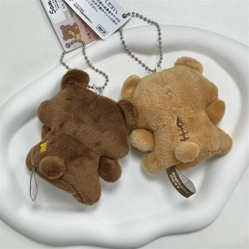Rilakkuma Plush Keychain Let's All Be Full and Satisfied Bear Kawaii Cute Bag Keychains Mascot Ball Chain Charms Key Ring