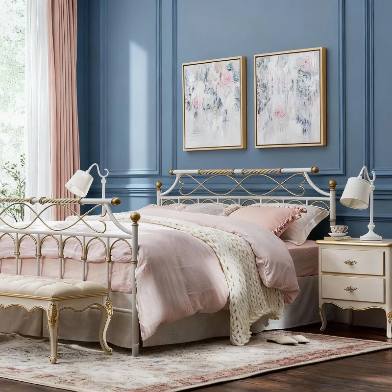 Wrought iron double bed American rural iron bed Nordic environmentally friendly formaldehyde-free iron bed 1.8 meters 1.5 meters